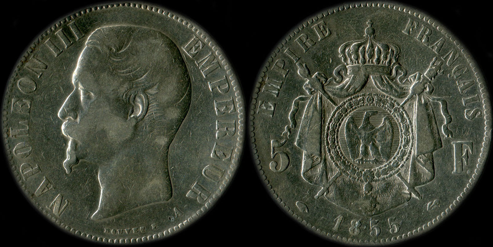 Pice de 5 francs Napolon III tte nue 1855A
