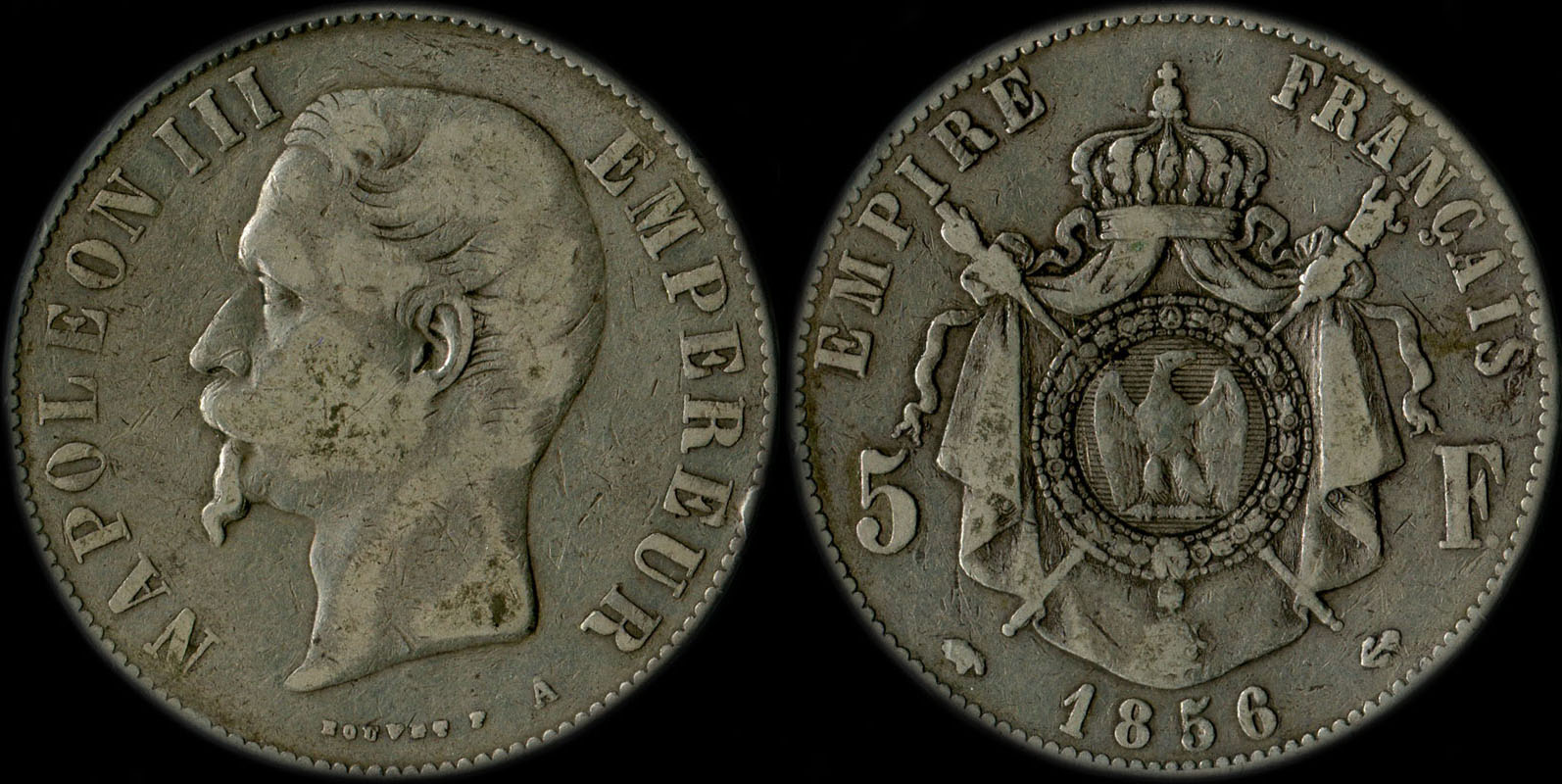 Pice de 5 francs Napolon III tte nue 1856A
