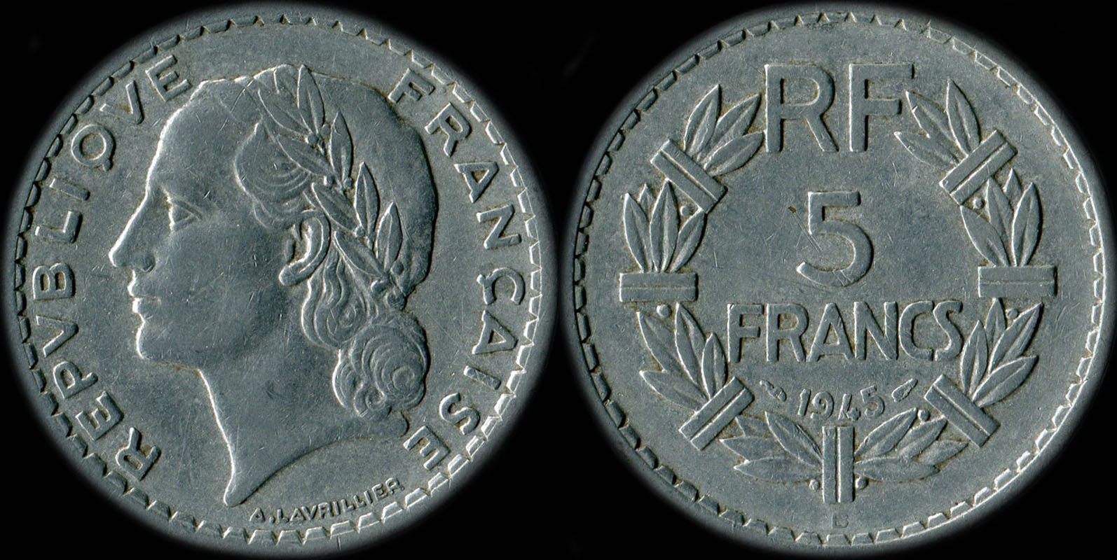 Pice de 5 francs Lavrillier 1945B aluminium