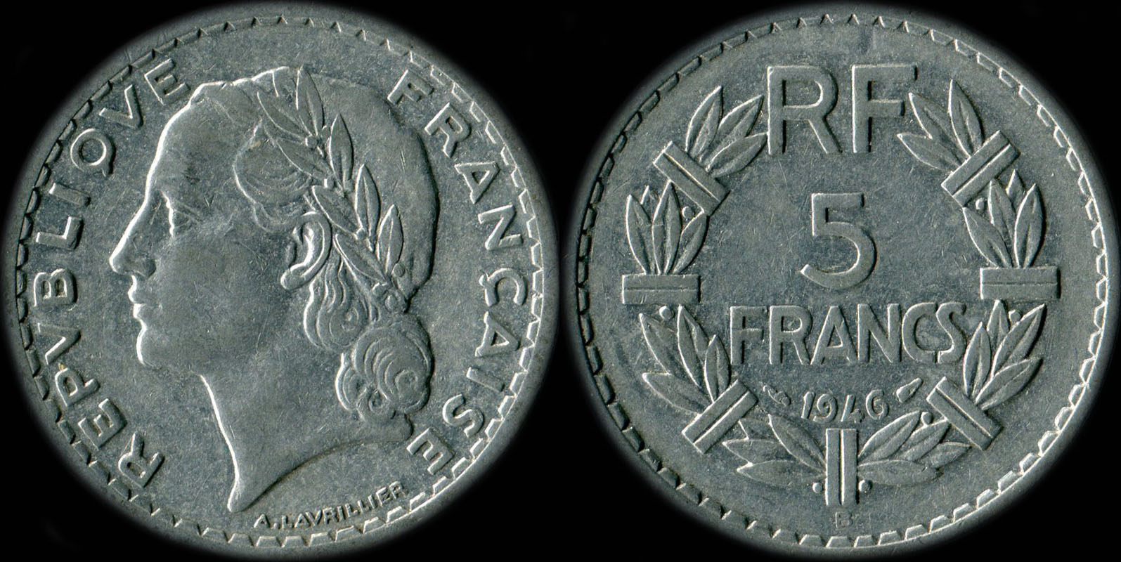 Pice de 5 francs Lavrillier 1946B aluminium