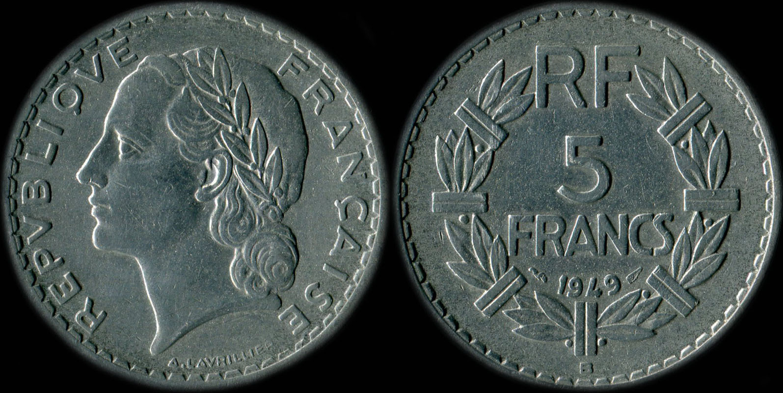 Pice de 5 francs Lavrillier 1949B aluminium