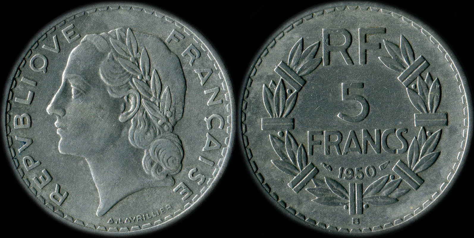 Pièce de 5 francs Lavrillier 1950B aluminium