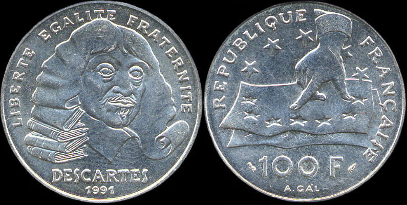 Pice de 100 francs Descartes 1991