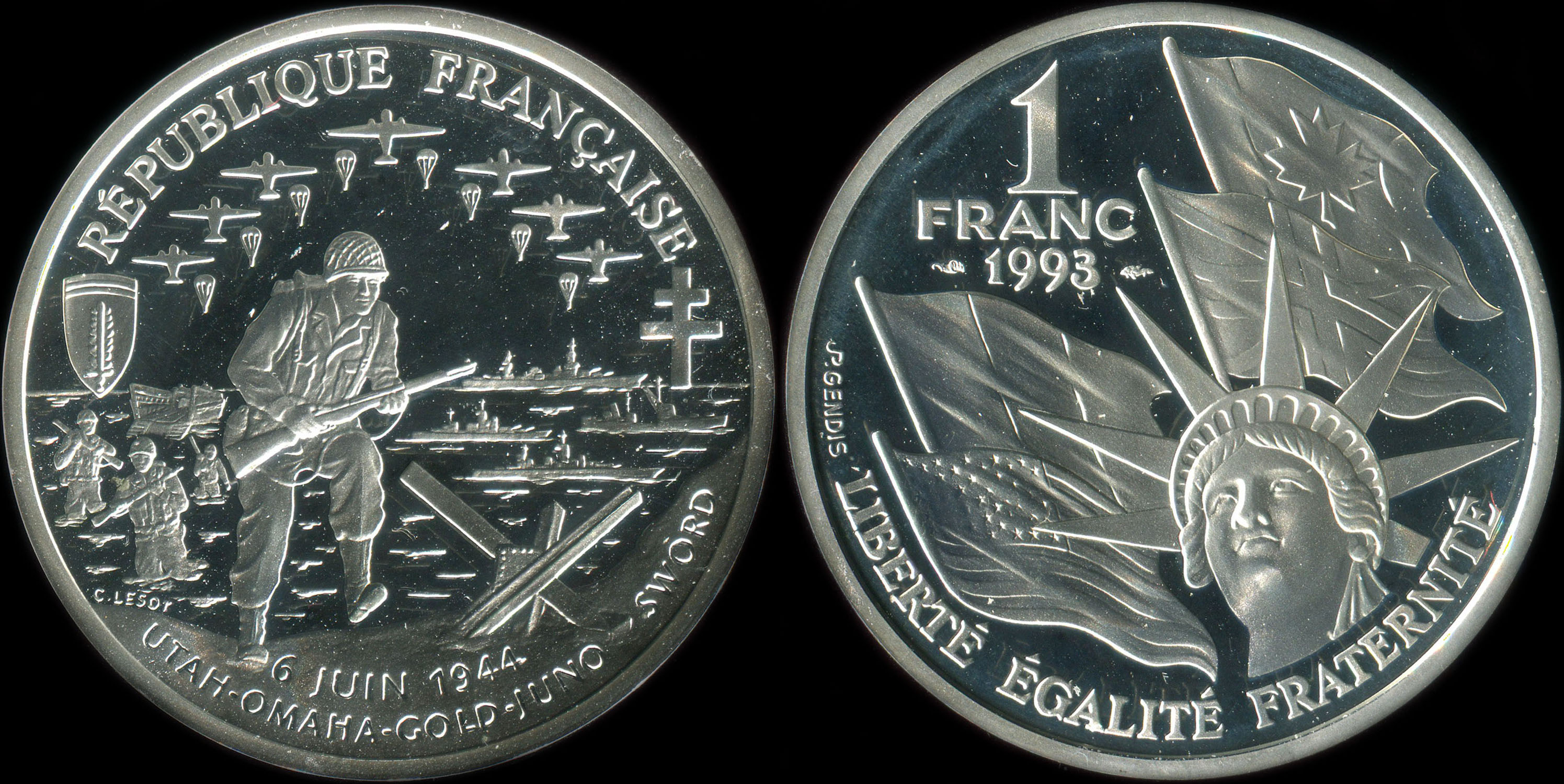 Pièce de 1 franc 1993 BE - Cinquantenaire du Débarquement