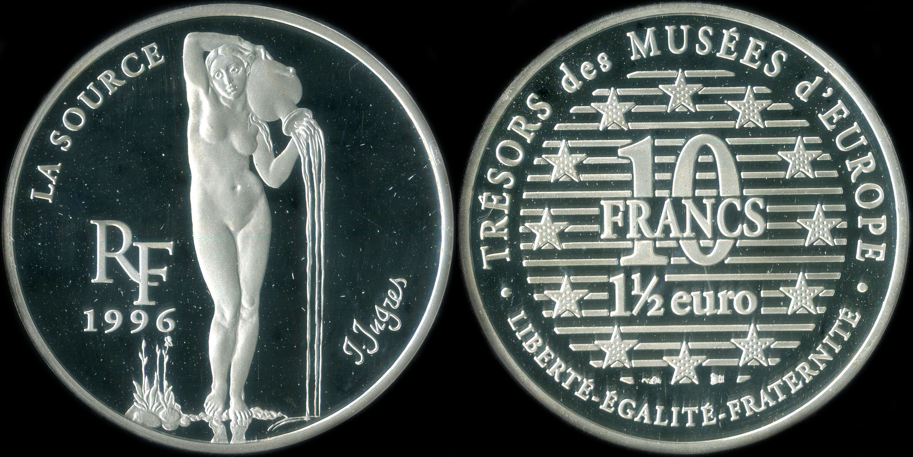 Pice de 10 francs - 1  euro 1996 - Trsors des Muses d'Europe - La Source par Jean-Auguste-Dominique Ingres