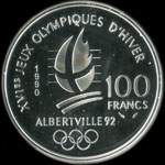 Pice de 100 francs 1990 - XVIes Jeux Olympiques d'Hiver - Albertville 92 - Bobsleigh - Luge de la Belle Epoque - revers