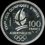 Pièce de 100 francs 1991 - XVIes Jeux Olympiques d'Hiver - Albertville 92 - Saut à Ski - Belle Epoque - revers