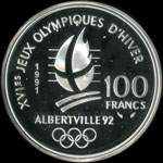 Pièce de 100 francs 1991 - XVIes Jeux Olympiques d'Hiver - Albertville 92 - Ski de Fond - Château des Ducs de Savoie - revers