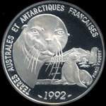 Pièce de 100 francs 1992 - Terres Australes et Antarctiques Françaises - Otarie - Terre Adélie - Dumont d'Urville - avers