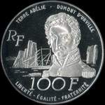 Pièce de 100 francs 1992 - Terres Australes et Antarctiques Françaises - Otarie - Terre Adélie - Dumont d'Urville - revers