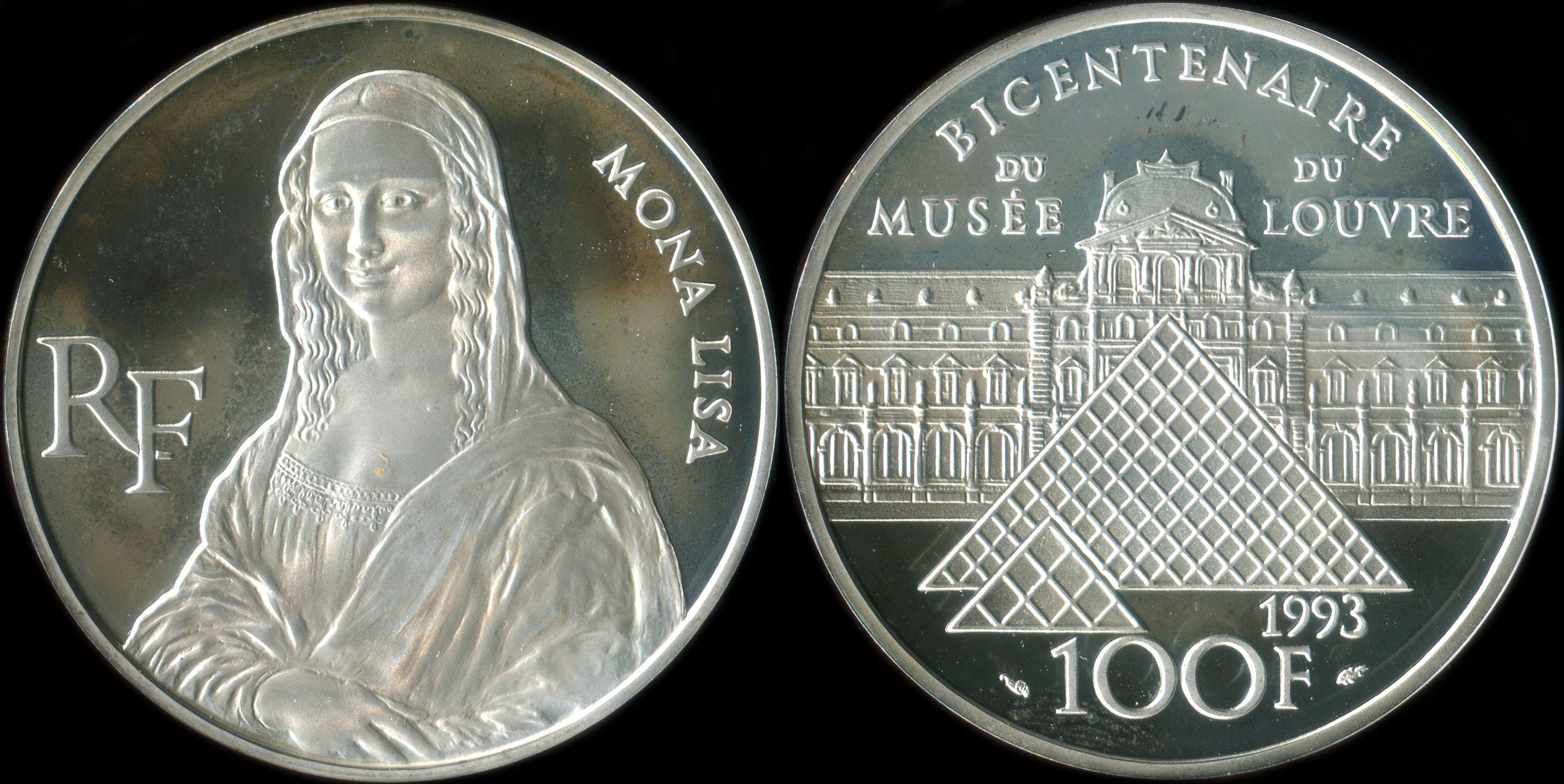 Pièce de 100 francs 1993 - Bicentenaire du Musée du Louvre - Mona Lisa