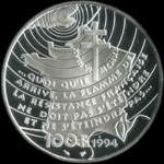 Pièce de 100 francs 1994 - La Liberté retrouvée - Appel du 18 juin 1940 - revers
