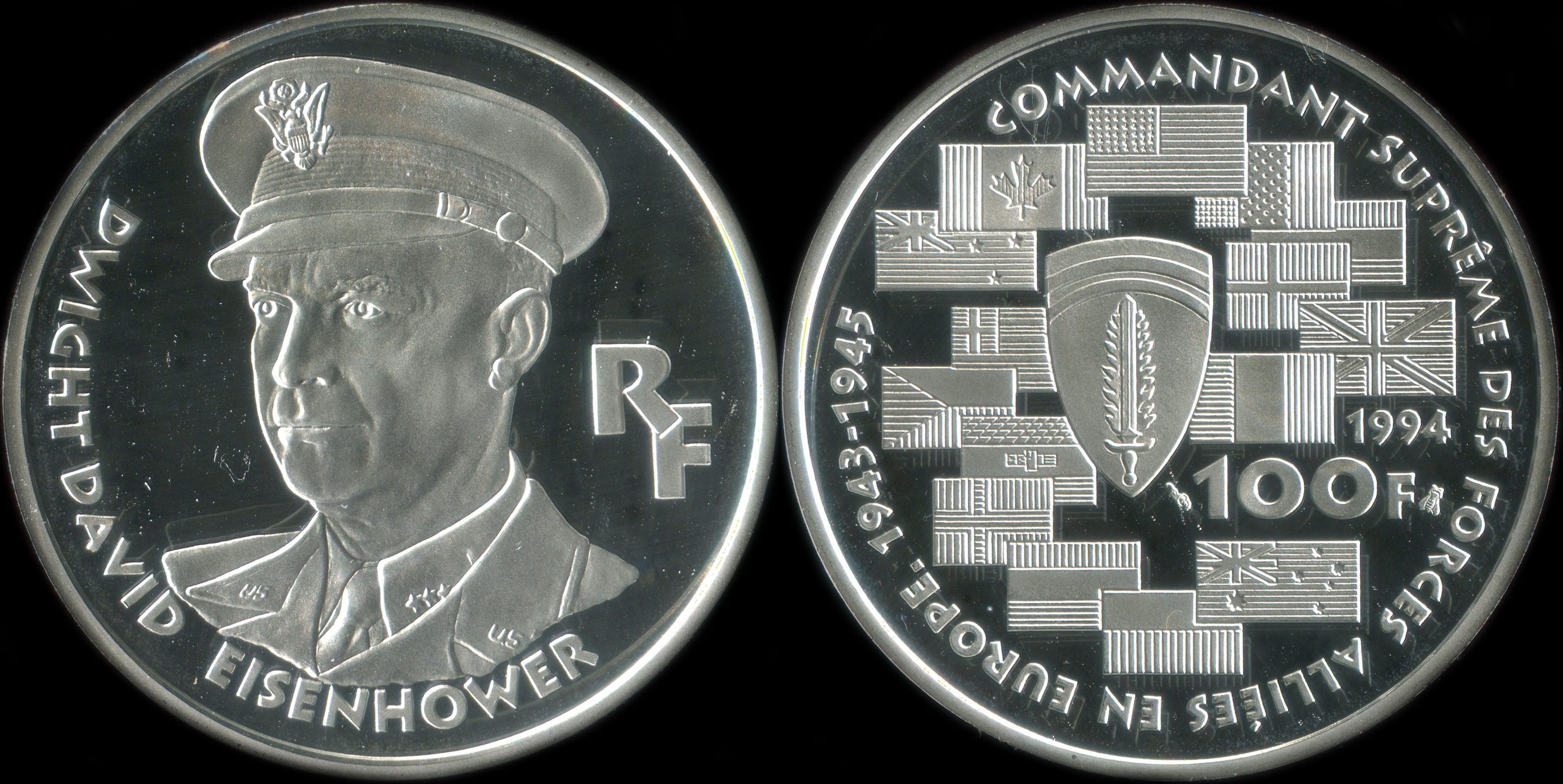 Pièce de 100 francs 1994 - La Liberté retrouvée - Dwight David Eisenhower