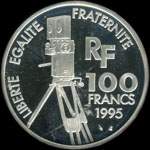 Pice de 100 francs 1995 - Centenaire du Cinma - Charlie Chaplin - revers