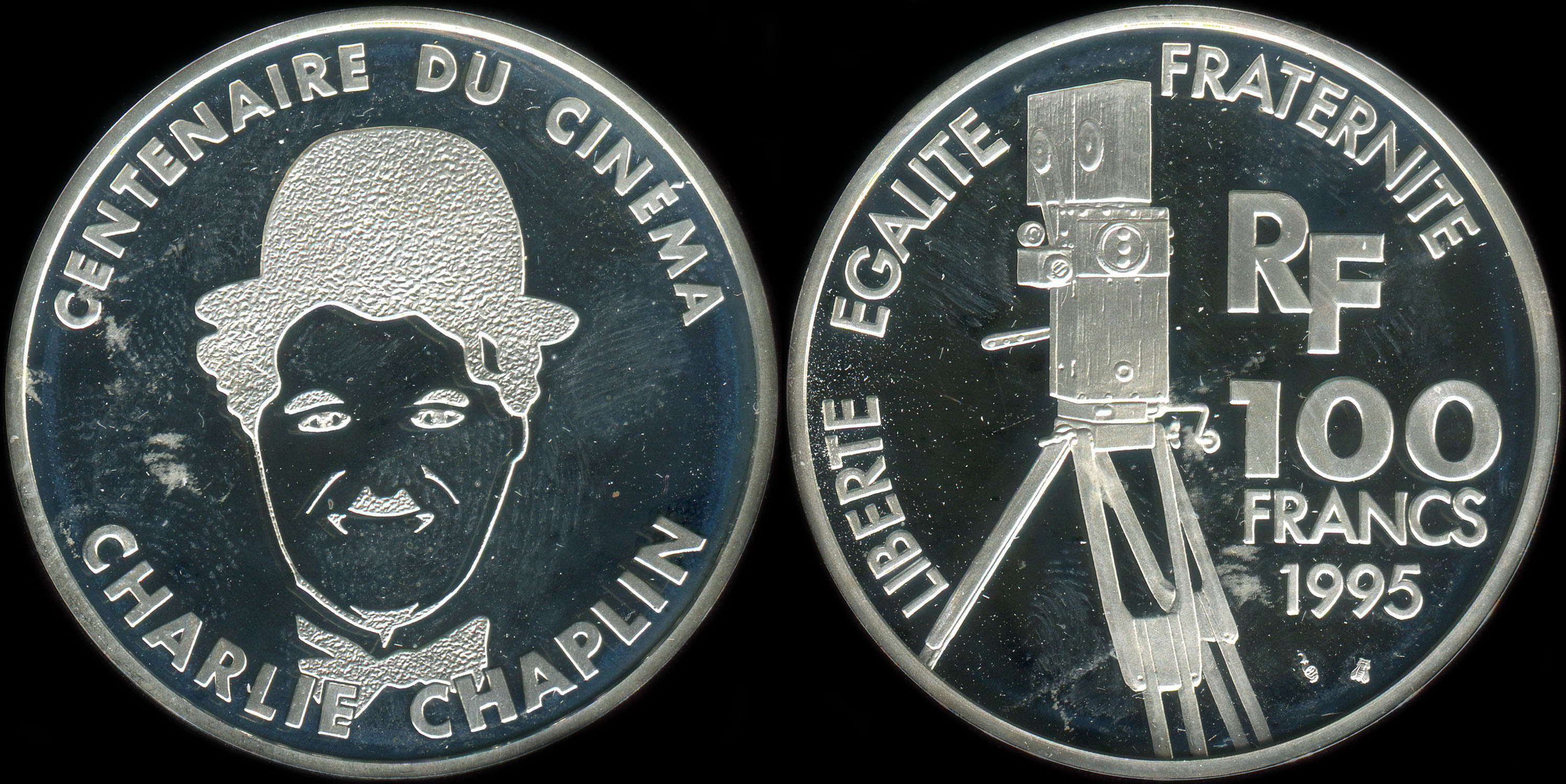 Pice de 100 francs 1995 - Centenaire du Cinma - Charlie Chaplin