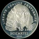 Pice de 100 francs - 15 ecus - 1990 - Ren Descartes 1596-1650 - avers