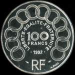 Pice de 100 francs - 15 ecus - 1992 - Jean Monnet 1888-1979 - revers