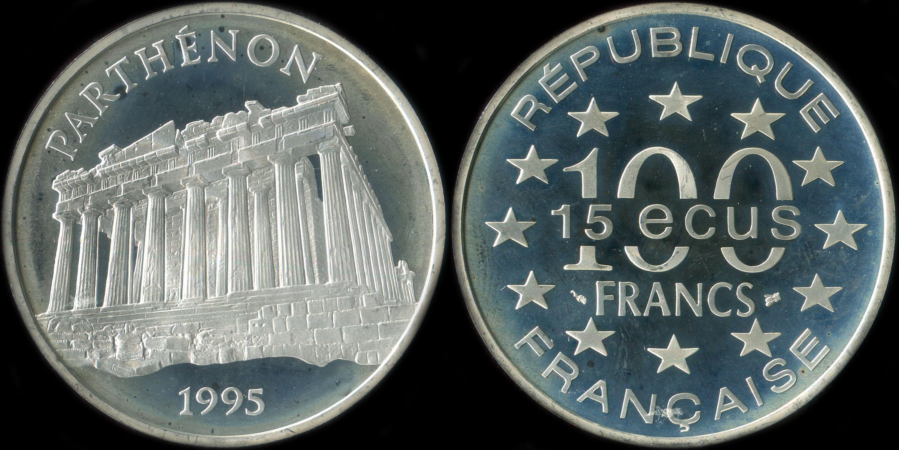 Pice de 100 francs - 15 ecus 1995 - Le Parthnon