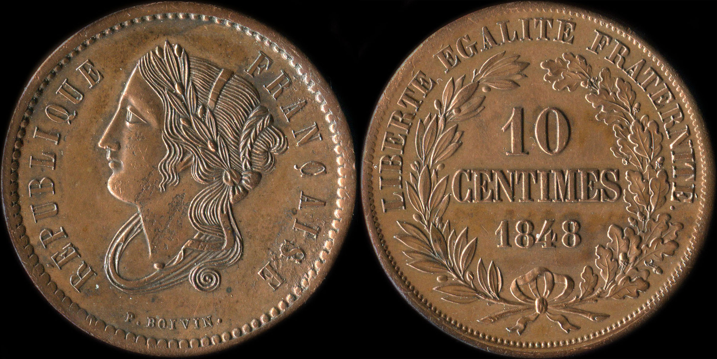 Pièce de 10 centimes 1848 - Concours de Boivin - cuivre type de revers A