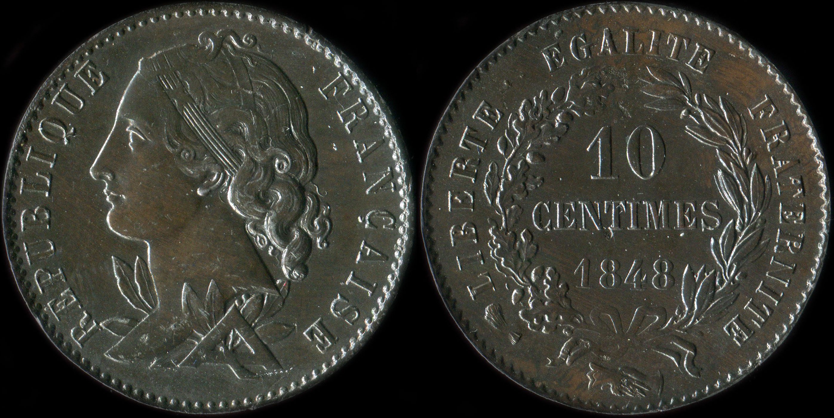 Pièce de 10 centimes 1848 - Concours de Magniadas - cuivre type de revers A