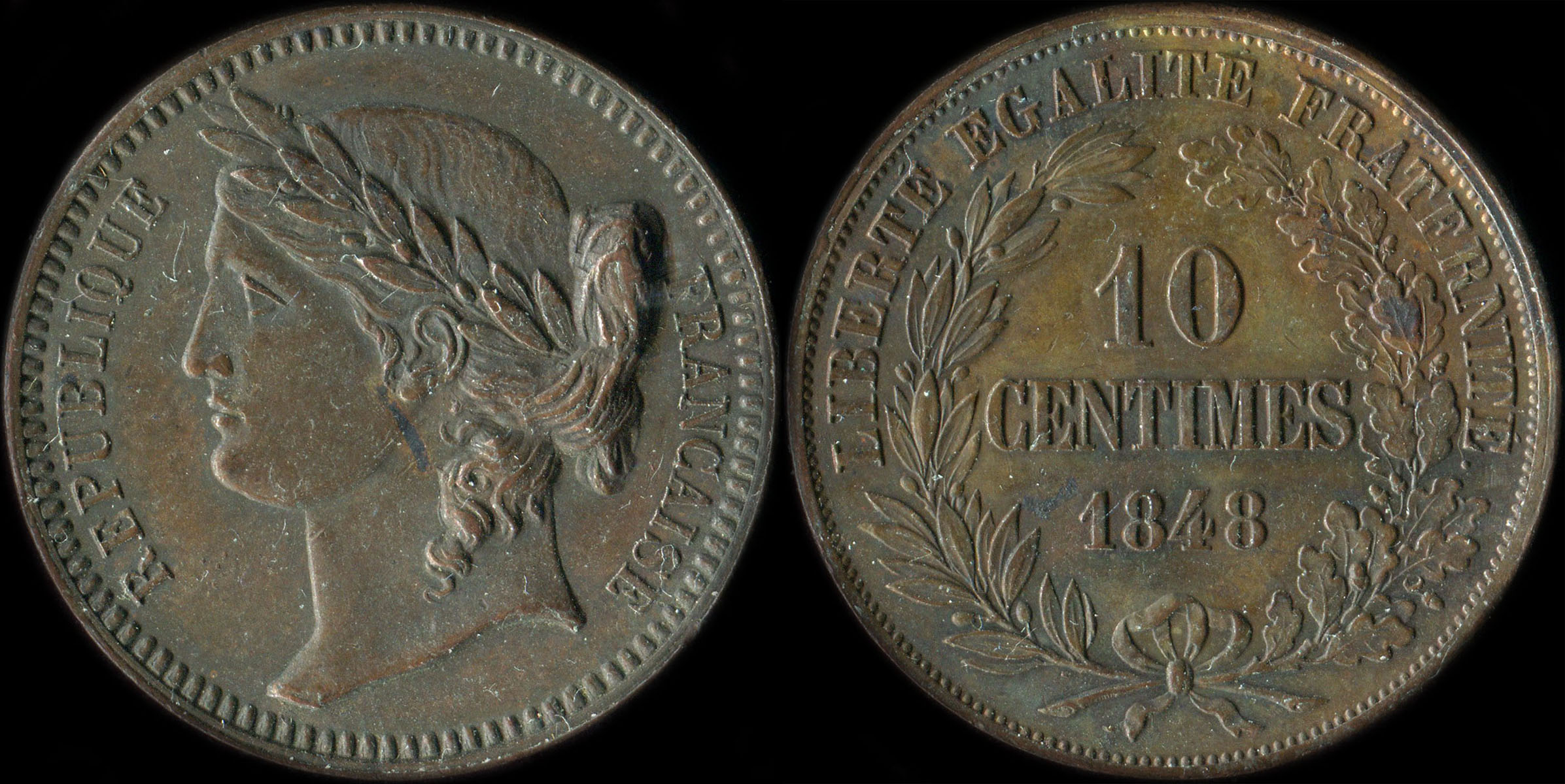 Pièce de 10 centimes 1848 - Hors concours de Reynaud - cuivre type de revers A