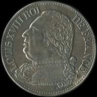 Jeton satirique Femme montrant ses fesses sur 5 francs Louis XVIII Roi de France 1815A - avers