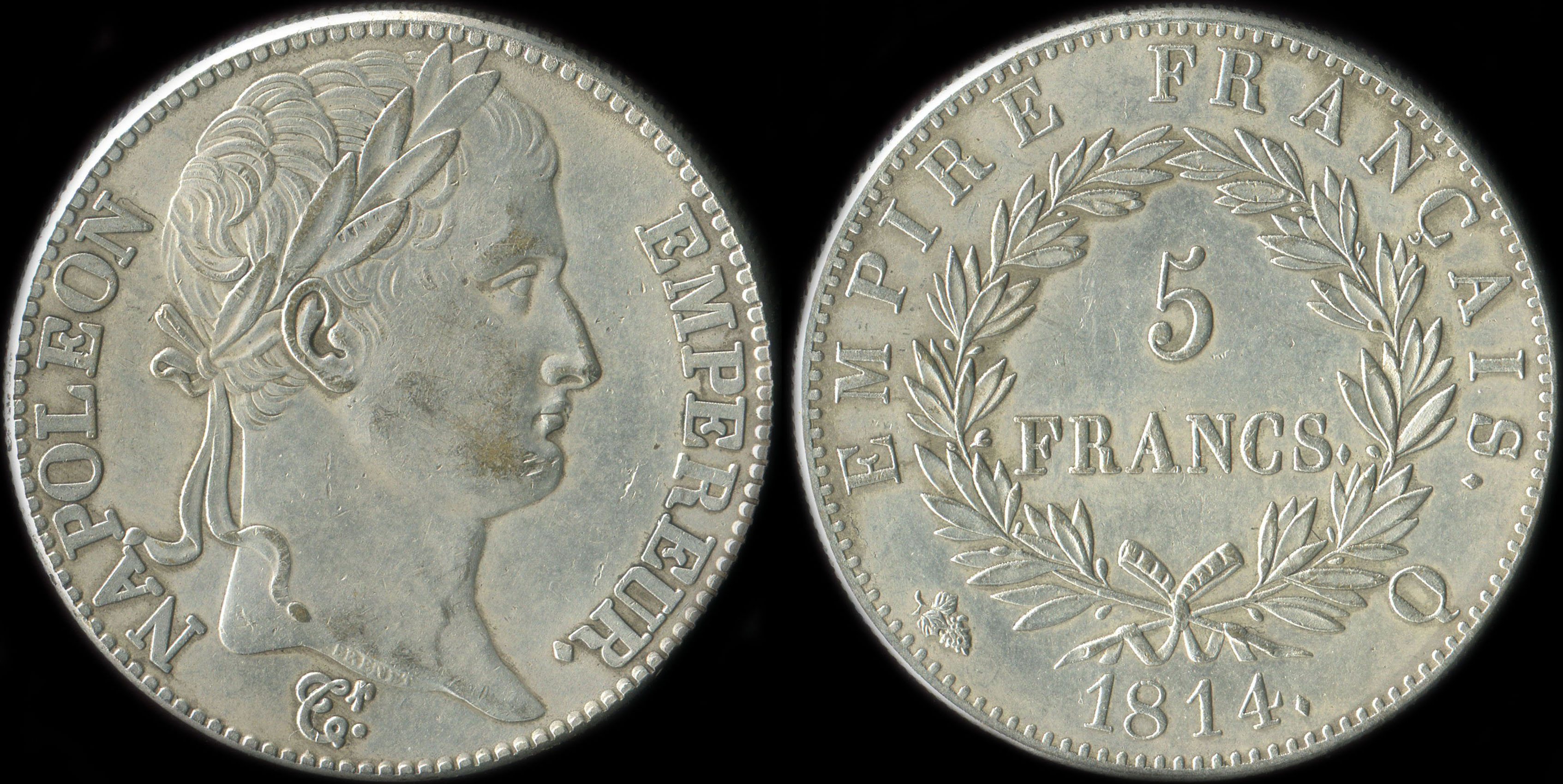 Fausse pièce de 5 francs Napoléon Empereur 1814Q