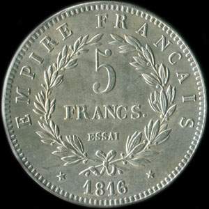 Fausse pièce de 5 francs Napoléon II Empereur 1816 essai - revers