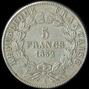 Fausse pièce de 5 francs Louis-Napoléon Bonaparte 1852A - revers