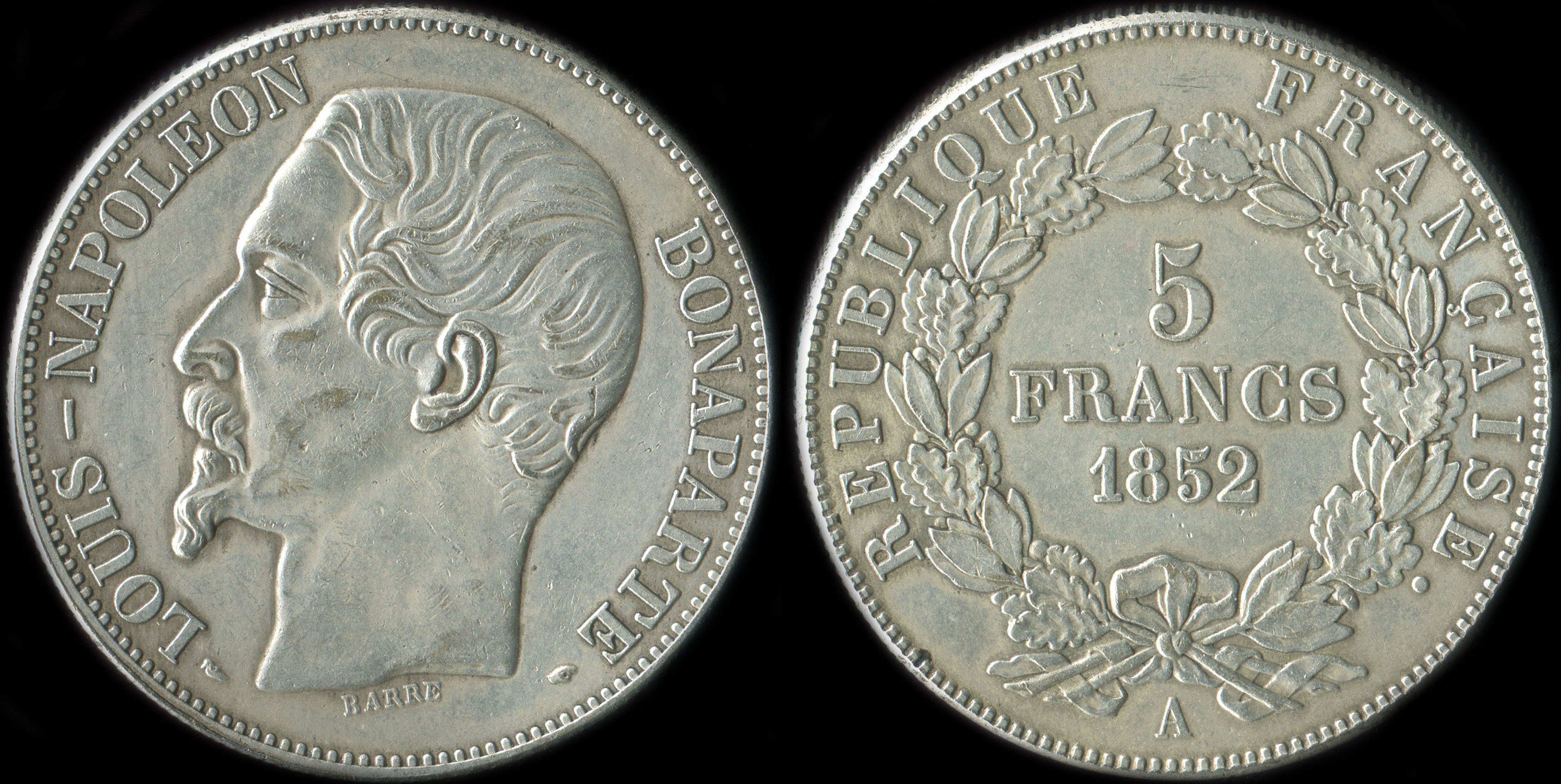 Fausse pièce de 5 francs Louis-Napoléon Bonaparte 1852A