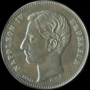 Fausse pièce de 5 francs Napoléon IV Empereur 1874 essai - avers