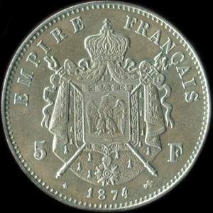 Fausse pièce de 5 francs Napoléon IV Empereur 1874 essai - revers