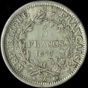 Fausse pièce de 5 francs Hercule 1875A - revers