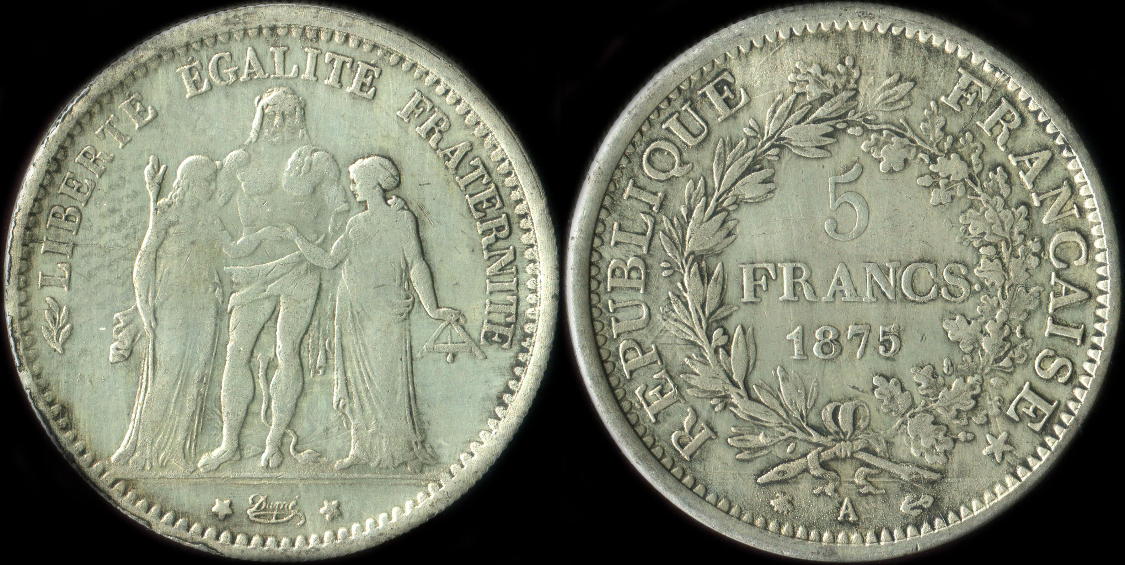 Fausse pièce de 5 francs Hercule 1875A - exemplaire 1
