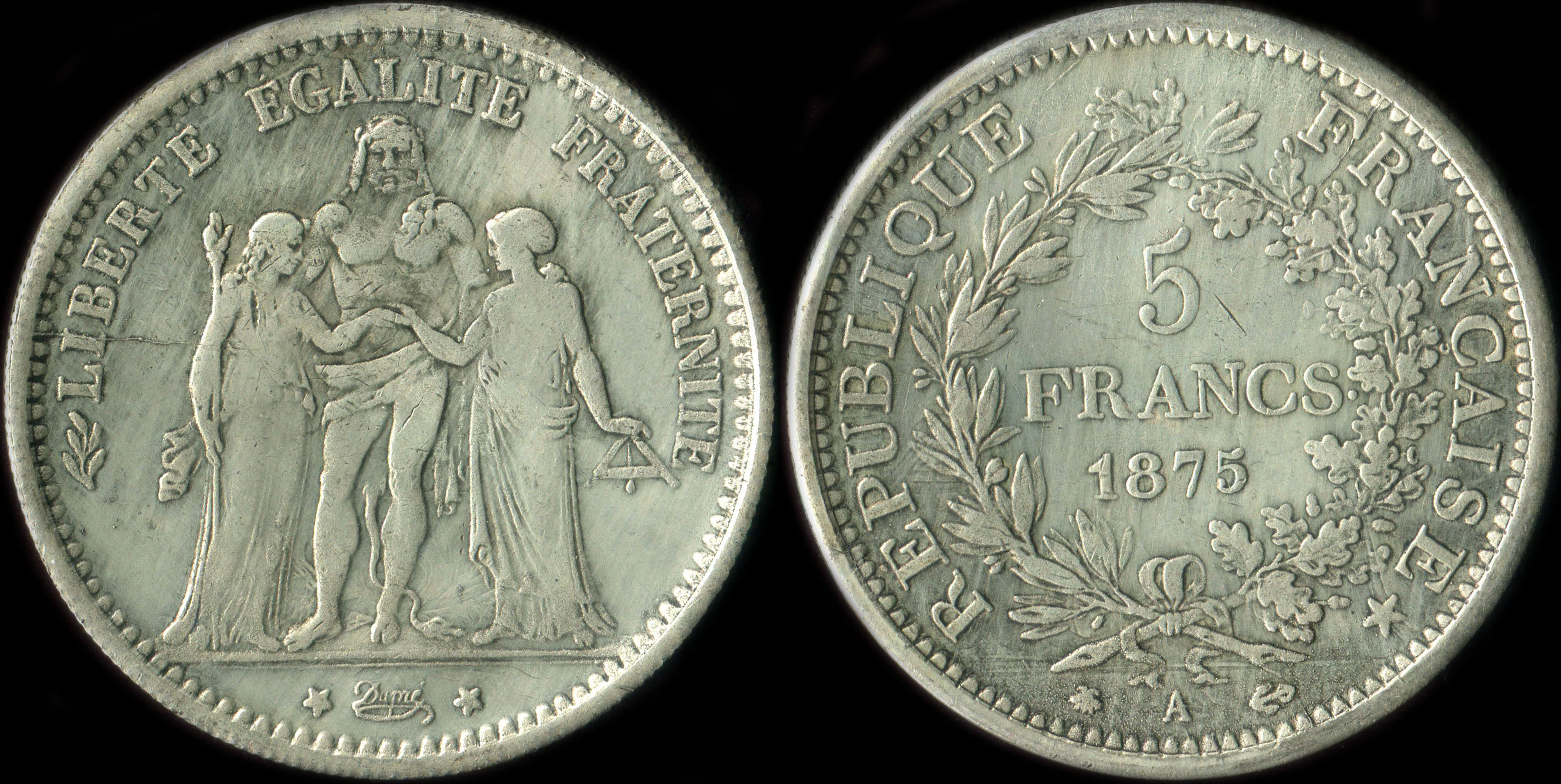 Fausse pièce de 5 francs Hercule 1875A - exemplaire 3