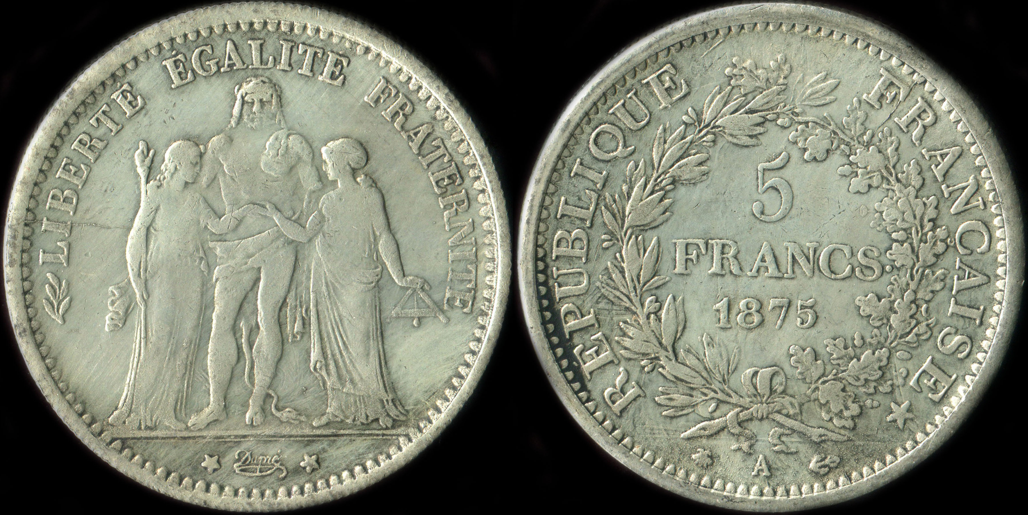 Fausse pièce de 5 francs Hercule 1875A - exemplaire 4