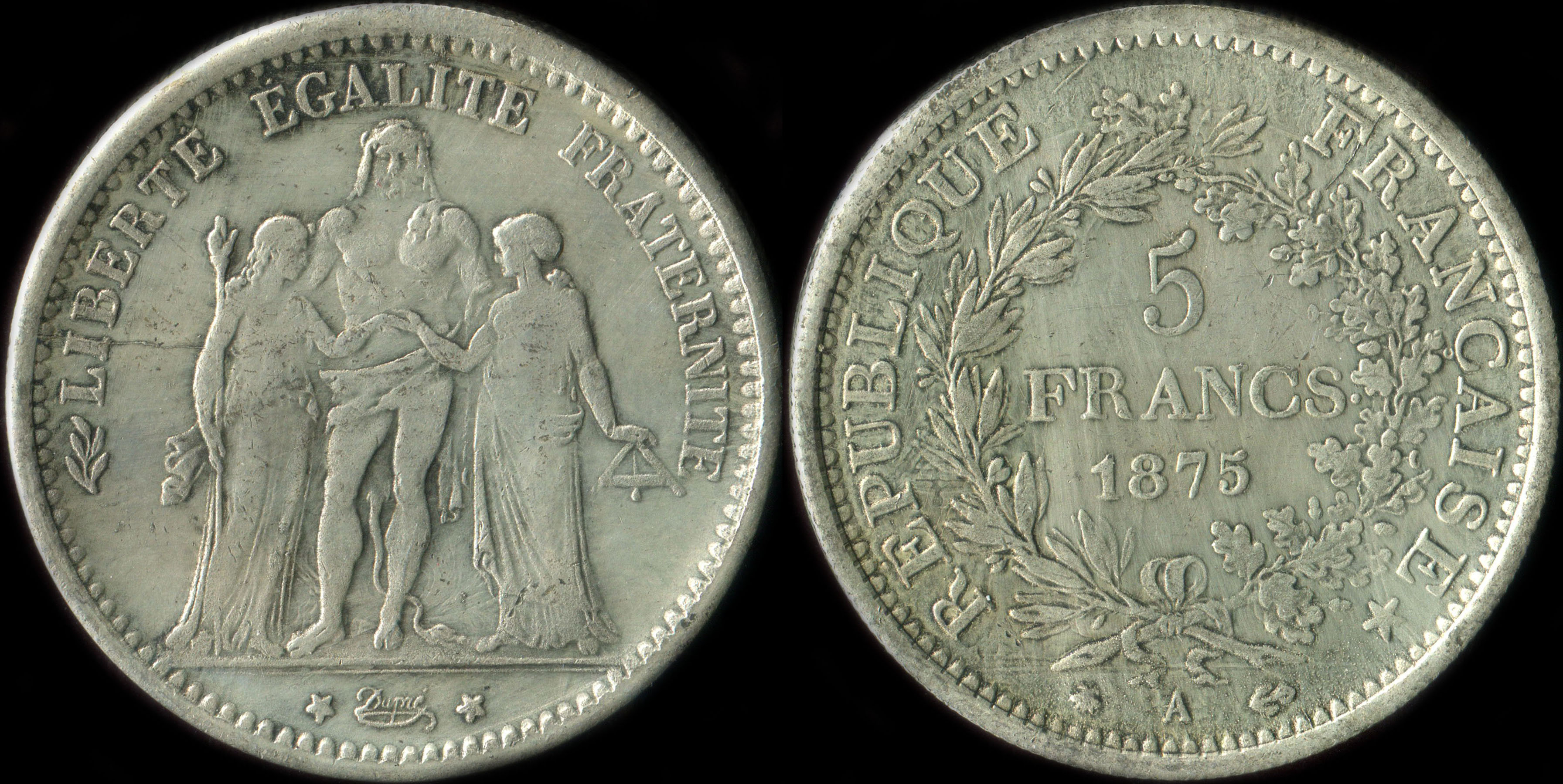 Fausse pièce de 5 francs Hercule 1875A - exemplaire 6