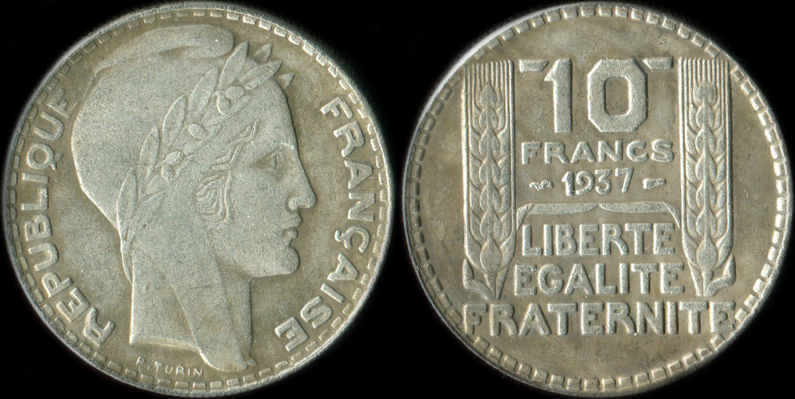 Fausse pièce de 10 francs Turin argent 1937