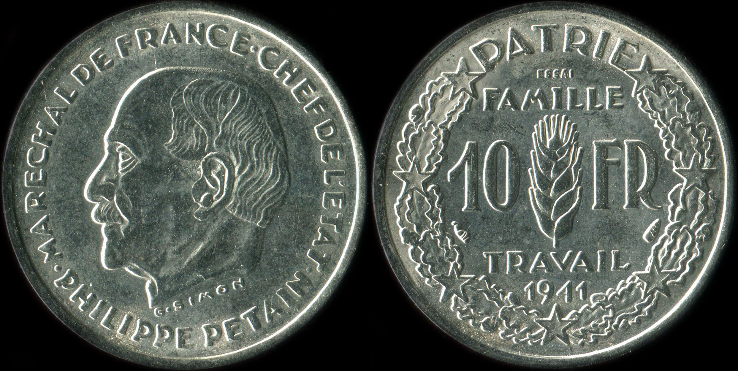 Fausse pièce de 10 francs 1941 Concours de Simon