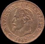 Avers pice 2 centimes Napolon III tte laure 1862A