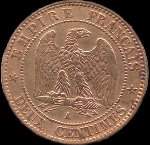 Revers pice 2 centimes Napolon III tte laure 1862A