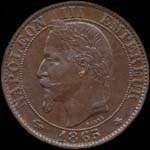 Avers pièce 5 centimes Napoléon III tête laurée 1865A