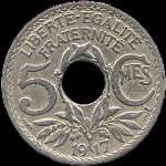 Revers pièce 5 centimes Lindauer grand module 1917