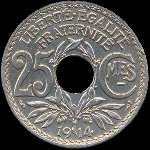 Pièce de 25 centimes Lindauer à trou - R F - 1914 - revers