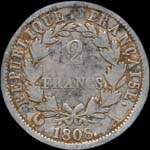 Pice de 2 francs Napolon Empereur 1808A - Rpublique franaise - revers