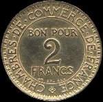 Pice de 2 francs Chambres de Commerce de France 1922 - Commerce Industrie - revers