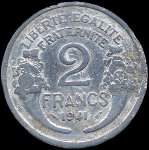 Pice de 2 francs Morlon aluminium 1941 Etat franais - Rpublique franaise - revers