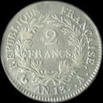 Pi�ce de 2 francs Napol�on Empereur An 13 A - R�publique fran�aise - revers