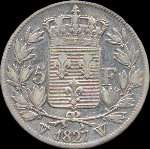 Pice de 5 francs Charles X Roi de France 2me type 1827W - revers