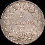 Pice de 5 francs Crs sans lgende 1871K - Rpublique franaise - revers